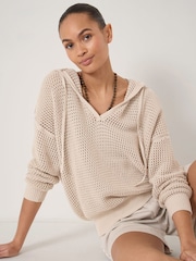 Hush Natural Leni Open Stitch Cotton V-Neck Hoodie - Image 3 of 5
