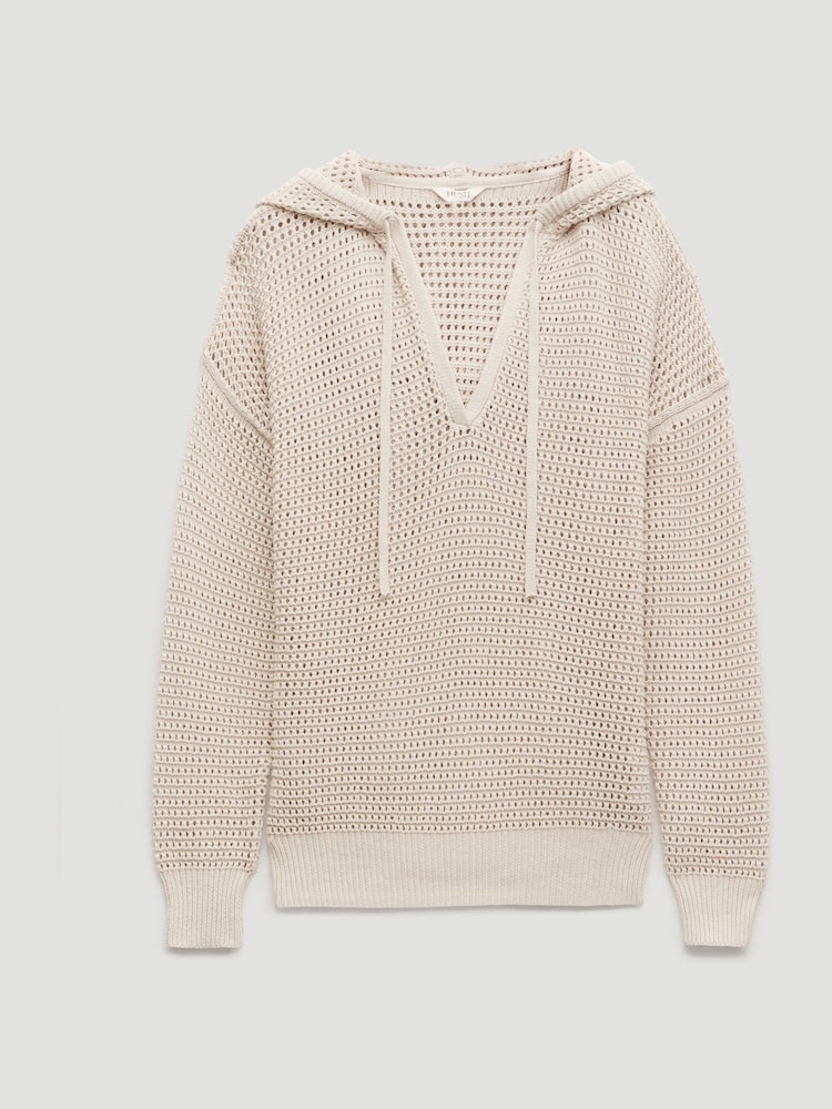 Hush Natural Leni Open Stitch Cotton V-Neck Hoodie - Image 5 of 5