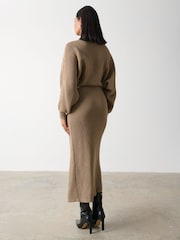 Pretty Lavish Brown Aidan Contrast Knit Wrap Midi Dress - Image 2 of 3