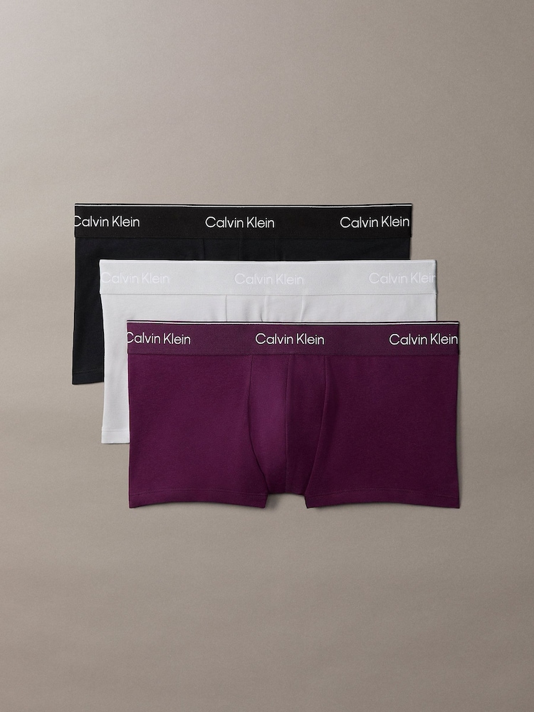 Calvin Klein Purple Icon Cotton Stretch Low Rise Boxer Trunks 3 Pack - Image 1 of 1 Calvin Klein Purple Icon Cotton Stretch Low Rise Boxer Trunks 3 Pack - Image 1 of 1