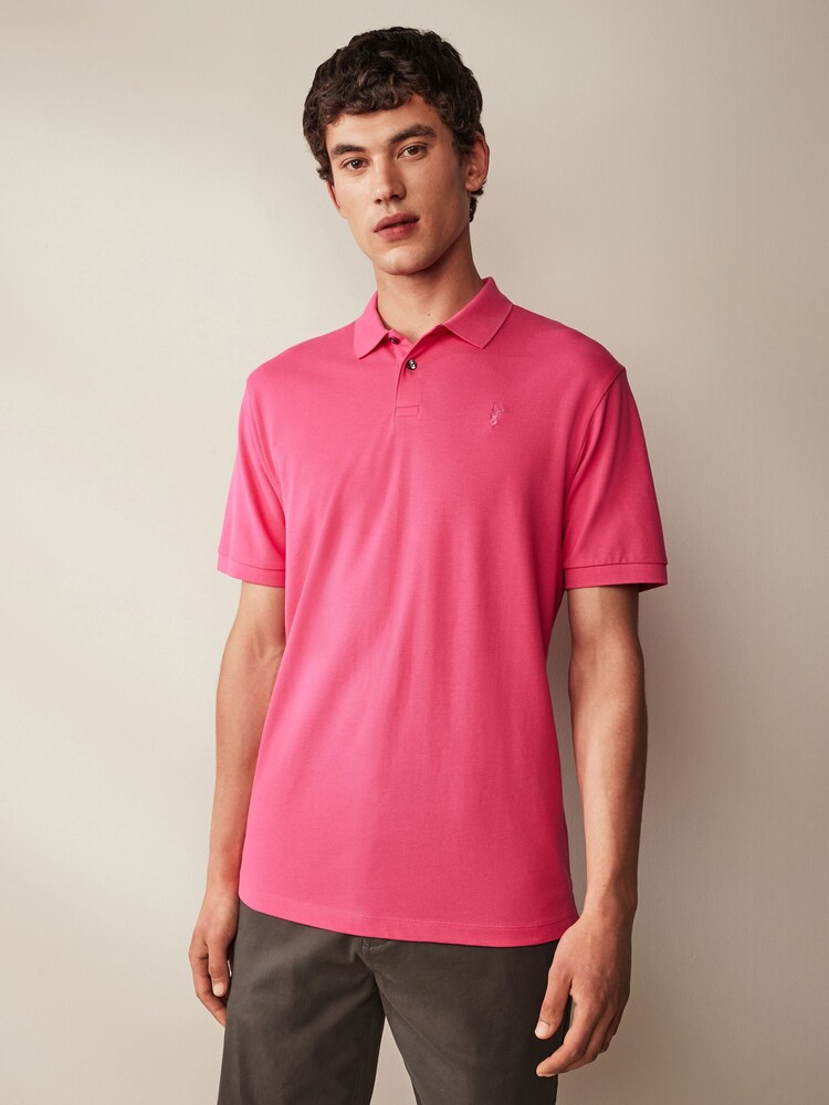 Bright Pink Regular Fit Short Sleeve Pique Polo Shirt - Image 1 of 7