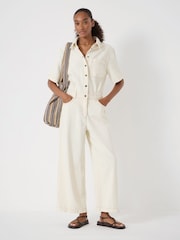 Hush Cream Evelyn Short Sleeve Denim Jumpsuit - Image 1 of 5