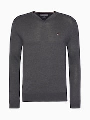 Tommy Hilfiger Grey Core Cotton Silk V-Neck Sweater - Image 4 of 5