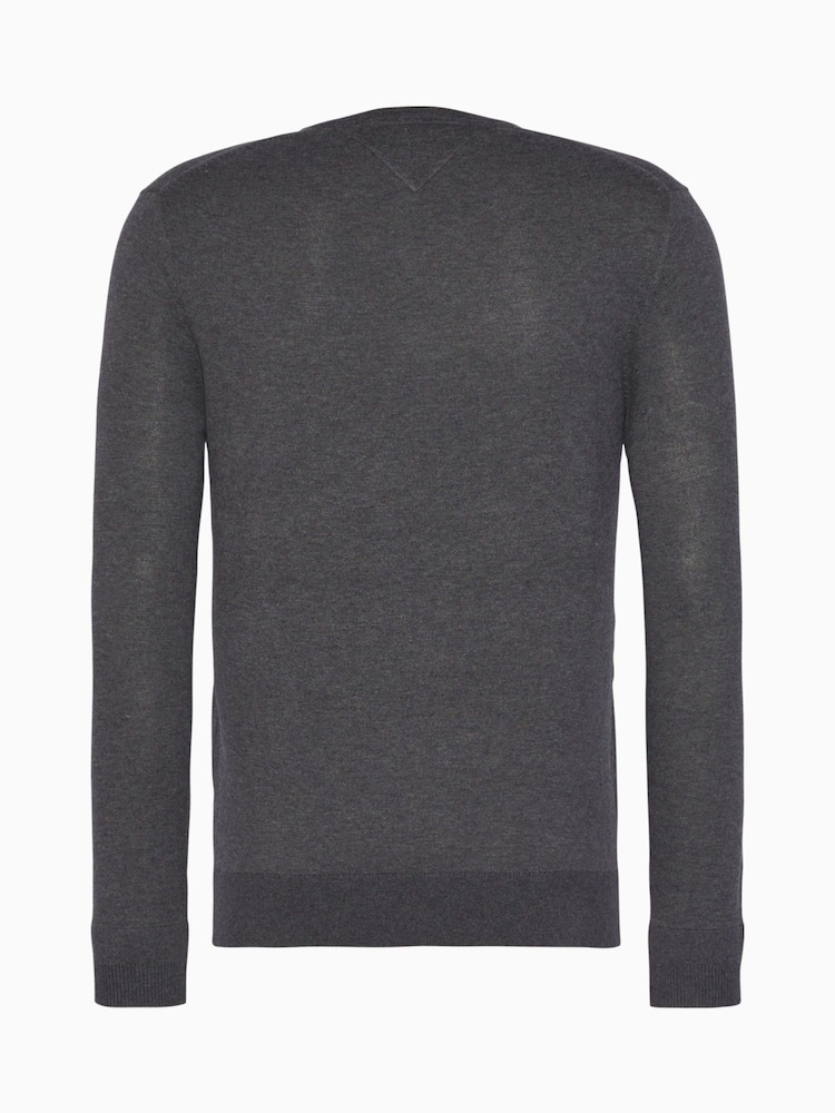Tommy Hilfiger Grey Core Cotton Silk V-Neck Sweater - Image 5 of 5