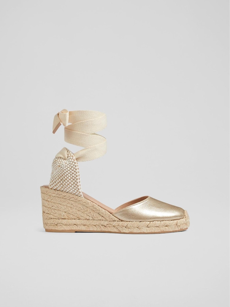 LK Bennett Yellow Maureen Metallic Leather Espadrilles Shoes - Image 1 of 4