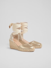 LK Bennett Yellow Maureen Metallic Leather Espadrilles Shoes - Image 2 of 4