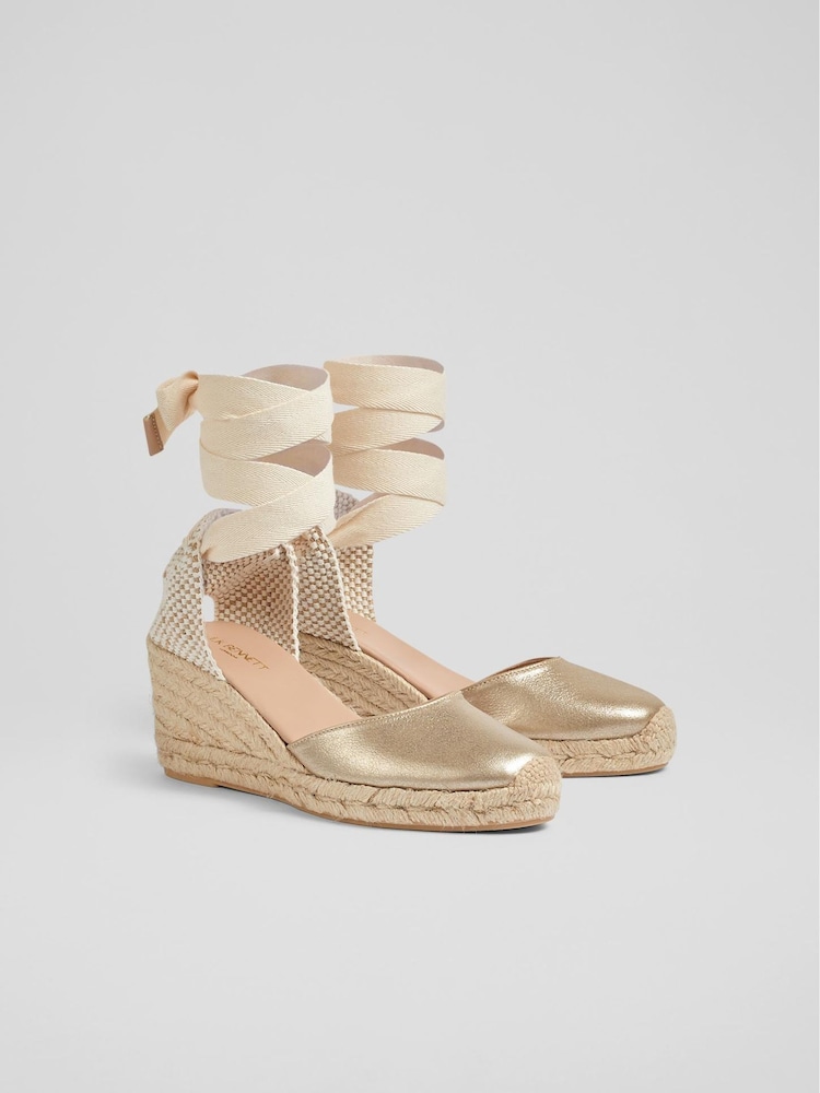LK Bennett Yellow Maureen Metallic Leather Espadrilles Shoes - Image 2 of 4
