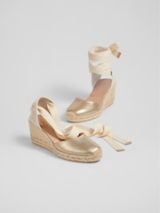 LK Bennett Yellow Maureen Metallic Leather Espadrilles Shoes - Image 3 of 4