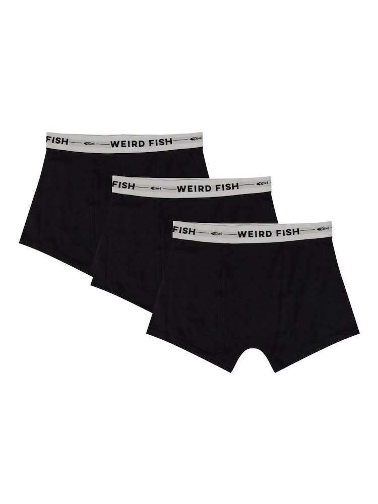 Weird Fish Black Ashridge Boxer Shorts 3 Pack - Image 1 of 4 Weird Fish Black Ashridge Boxer Shorts 3 Pack - Image 1 of 4