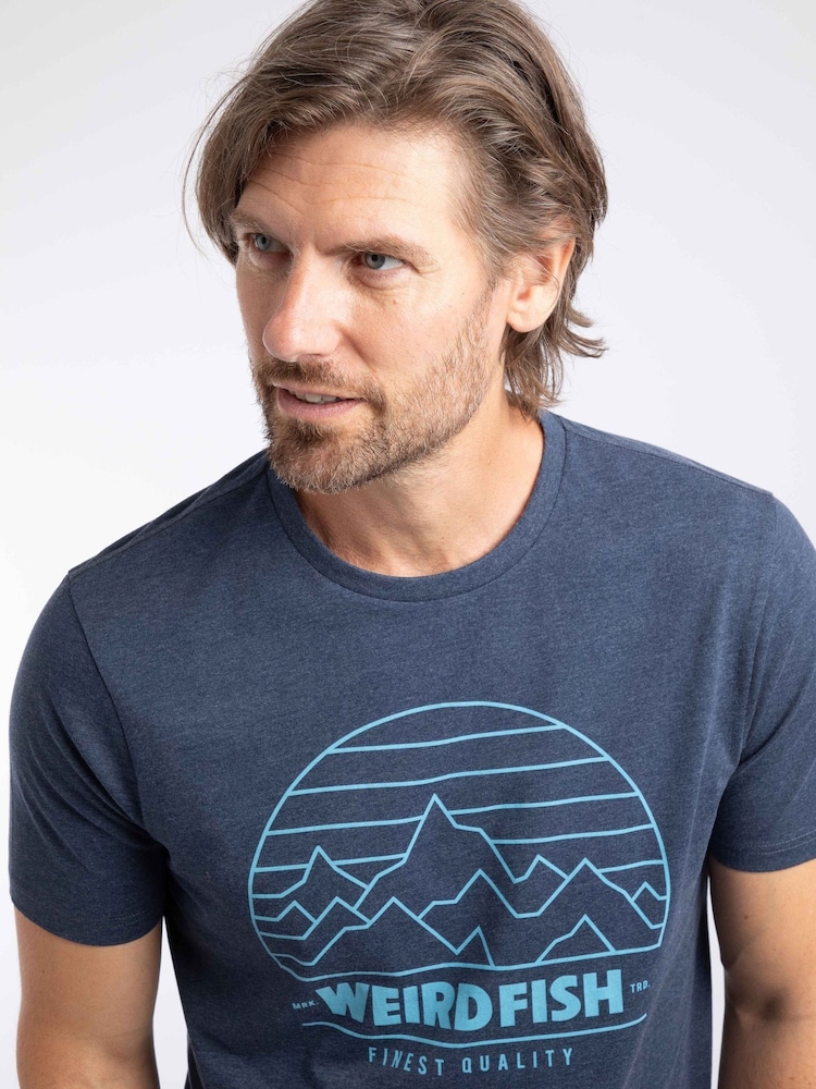 Weird Fish Blue Off Grid Front Print Graphic T-Shirt - Image 2 of 6 Weird Fish Blue Off Grid Front Print Graphic T-Shirt - Image 2 of 6