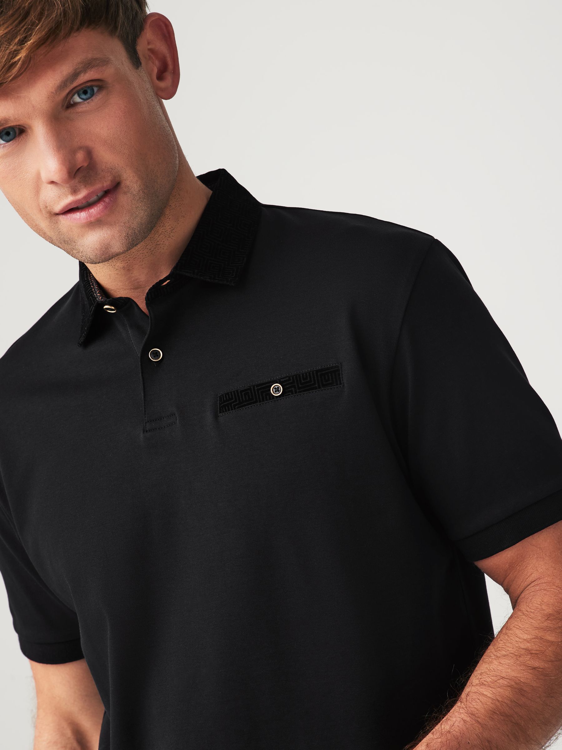 Buy Black Flocked 100 Cotton Short Sleeve Smart Collar Polo Shirt from Next South Africa
