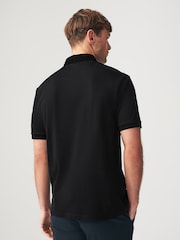 Black Flocked 100% Cotton Short Sleeve Smart Collar Polo Shirt - Image 4 of 8