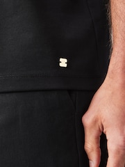 Black Flocked 100% Cotton Short Sleeve Smart Collar Polo Shirt - Image 5 of 8