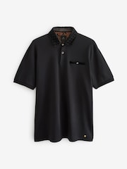 Black Flocked 100% Cotton Short Sleeve Smart Collar Polo Shirt - Image 6 of 8