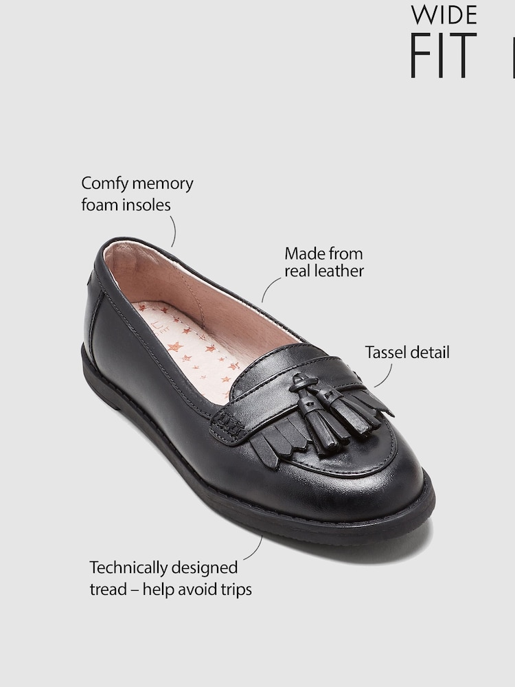 Black Wide Fit (G) School Leather Tassel Loafers - Image 6 of 6