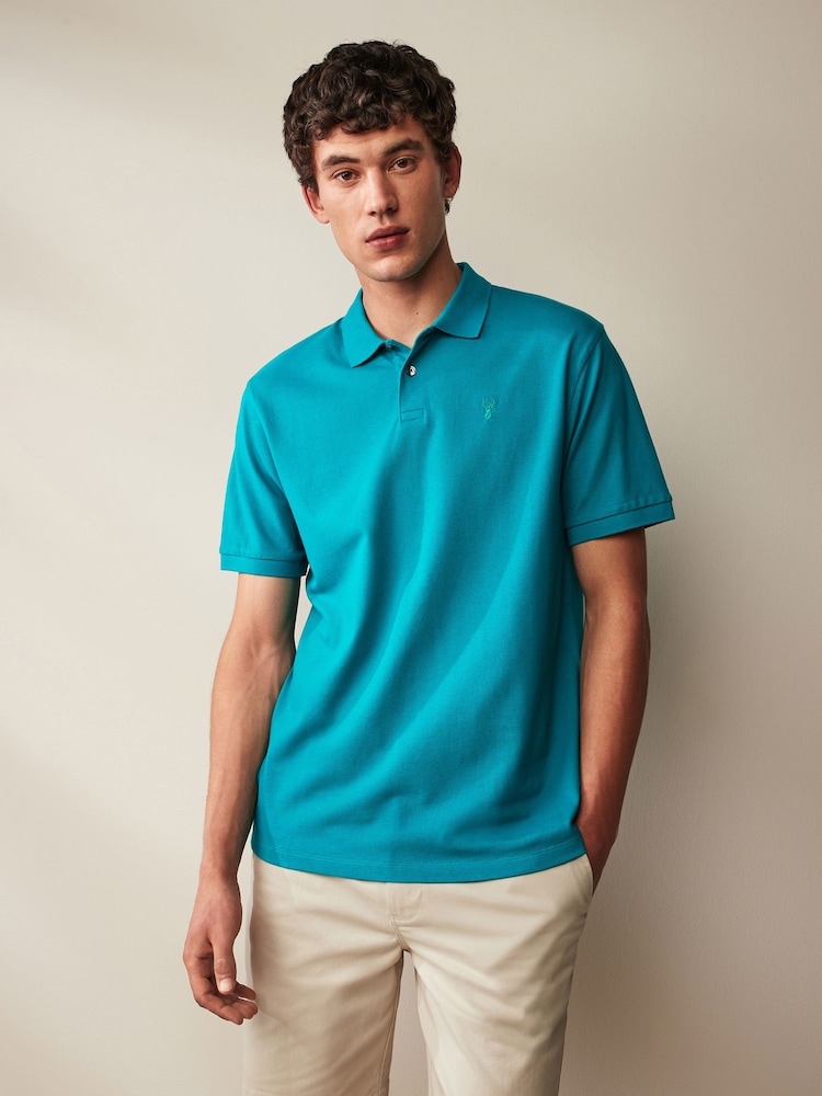 Turquoise Blue Regular Fit Short Sleeve Pique Polo Shirt - Image 1 of 7