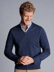 Charles Tyrwhitt Blue Pure Merino V-Neck Jumper - Image 1 of 4