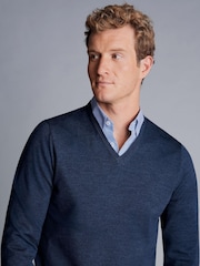 Charles Tyrwhitt Blue Pure Merino V-Neck Jumper - Image 2 of 4