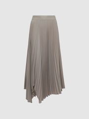 Reiss Champagne Jodie Pleated Asymmetric Midi Skirt - Image 2 of 4
