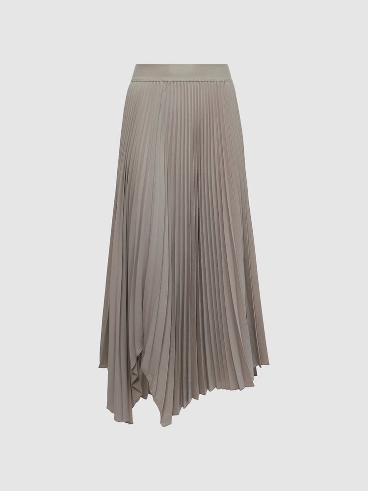 Reiss Champagne Jodie Pleated Asymmetric Midi Skirt - Image 2 of 4
