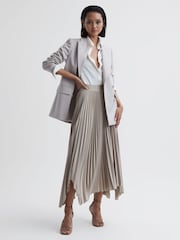 Reiss Champagne Jodie Pleated Asymmetric Midi Skirt - Image 4 of 4