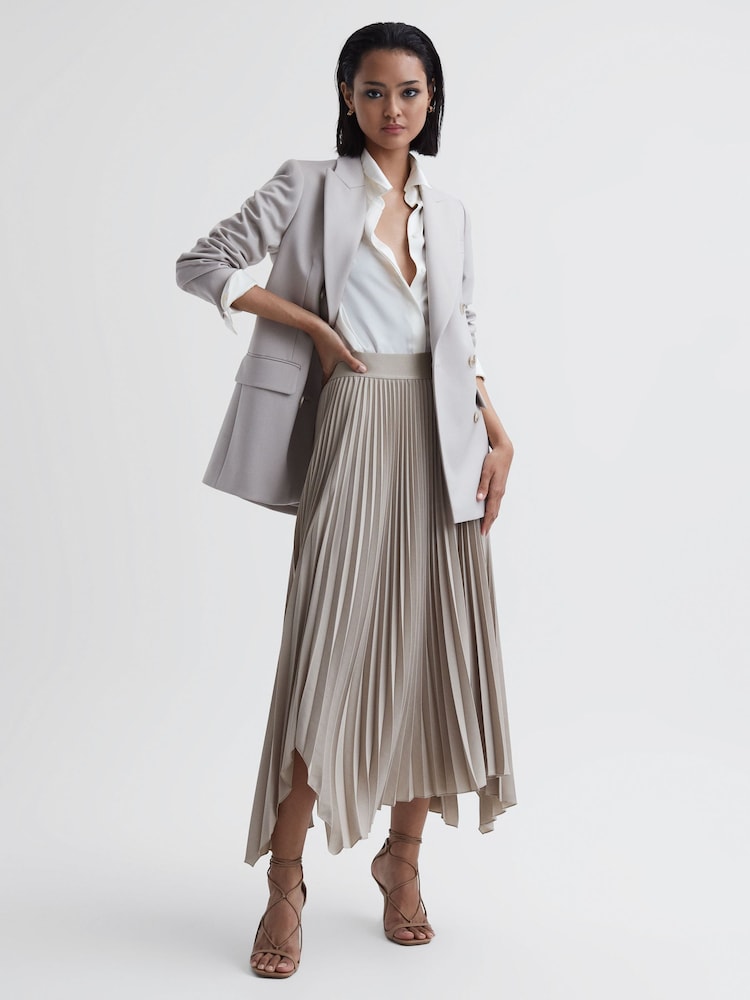 Reiss Champagne Jodie Pleated Asymmetric Midi Skirt - Image 4 of 4