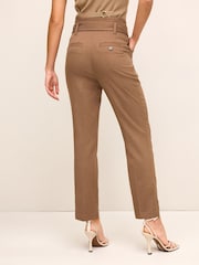 Camel Brown Twill Belted Tapered Trousers - Image 3 of 6