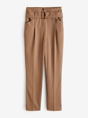 Camel Brown Twill Belted Tapered Trousers - Image 5 of 6