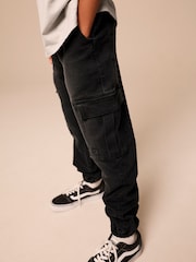 Black Cargo Jeans With Elasticated Waist (3-16yrs) - Image 1 of 8
