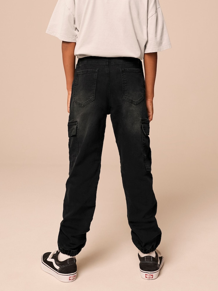 Black Cargo Jeans With Elasticated Waist (3-16yrs) - Image 3 of 8