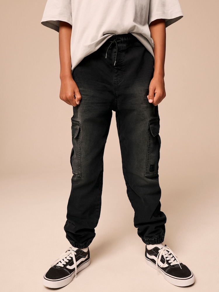 Black Cargo Jeans With Elasticated Waist (3-16yrs) - Image 4 of 8