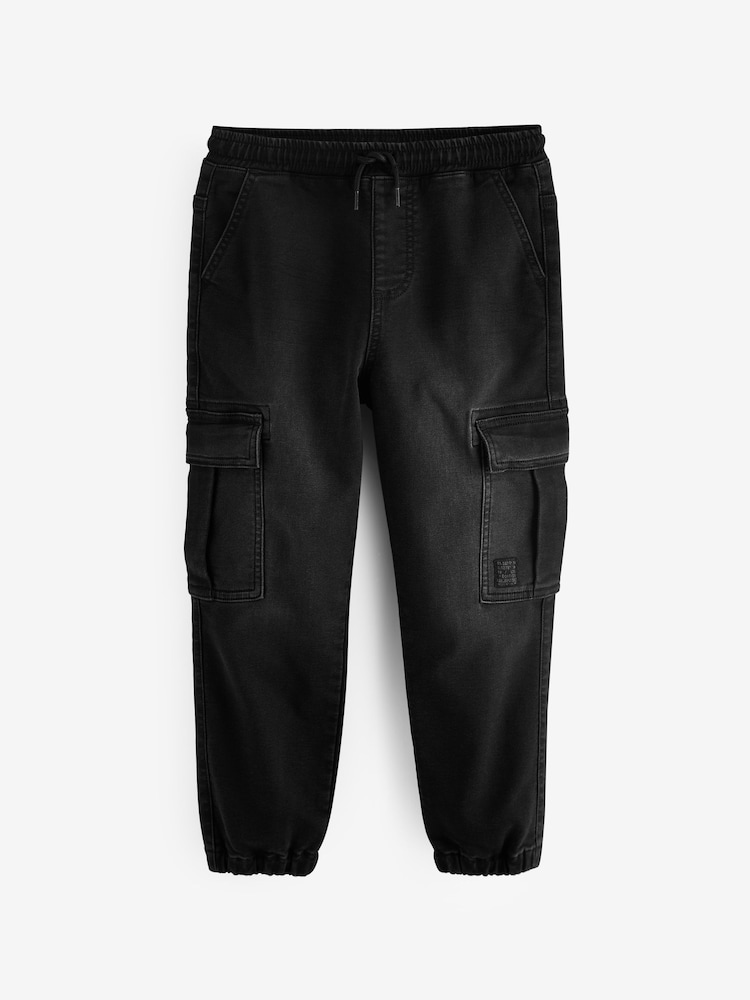 Black Cargo Jeans With Elasticated Waist (3-16yrs) - Image 6 of 8