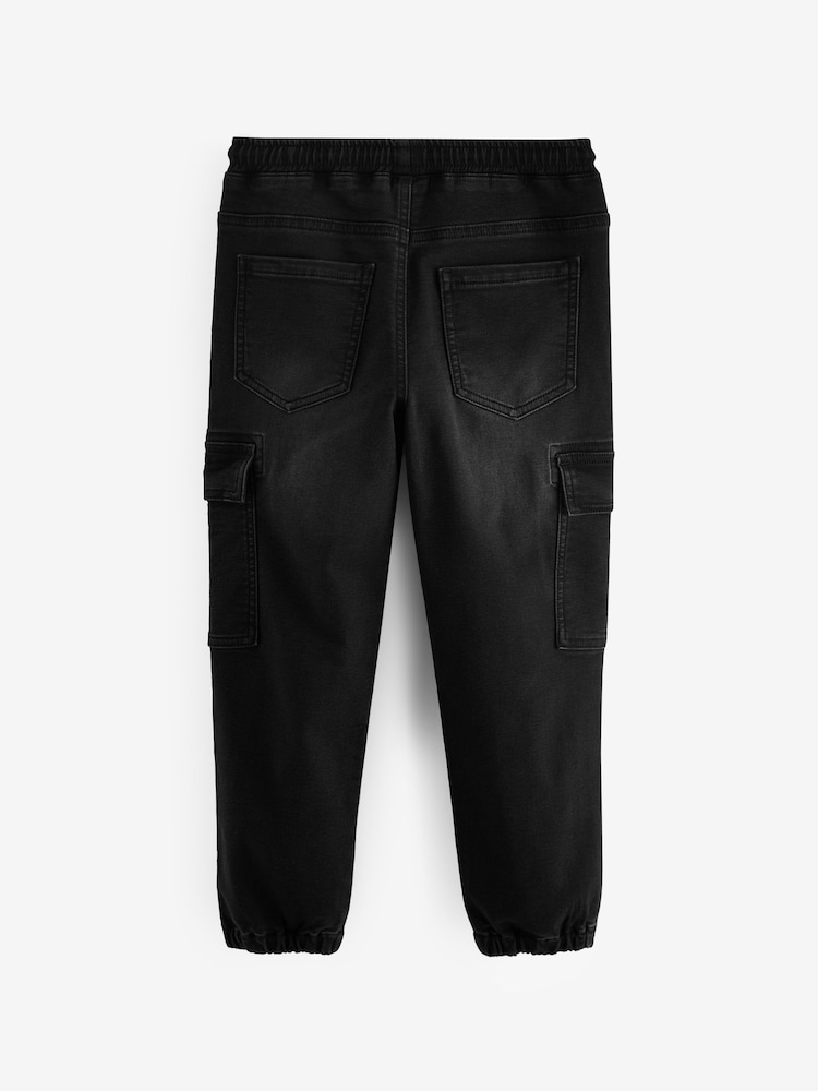 Black Cargo Jeans With Elasticated Waist (3-16yrs) - Image 7 of 8