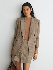 Reiss Neutral Check Willow Wool Check Hardware-Detail Mini Skirt - Image 1 of 6