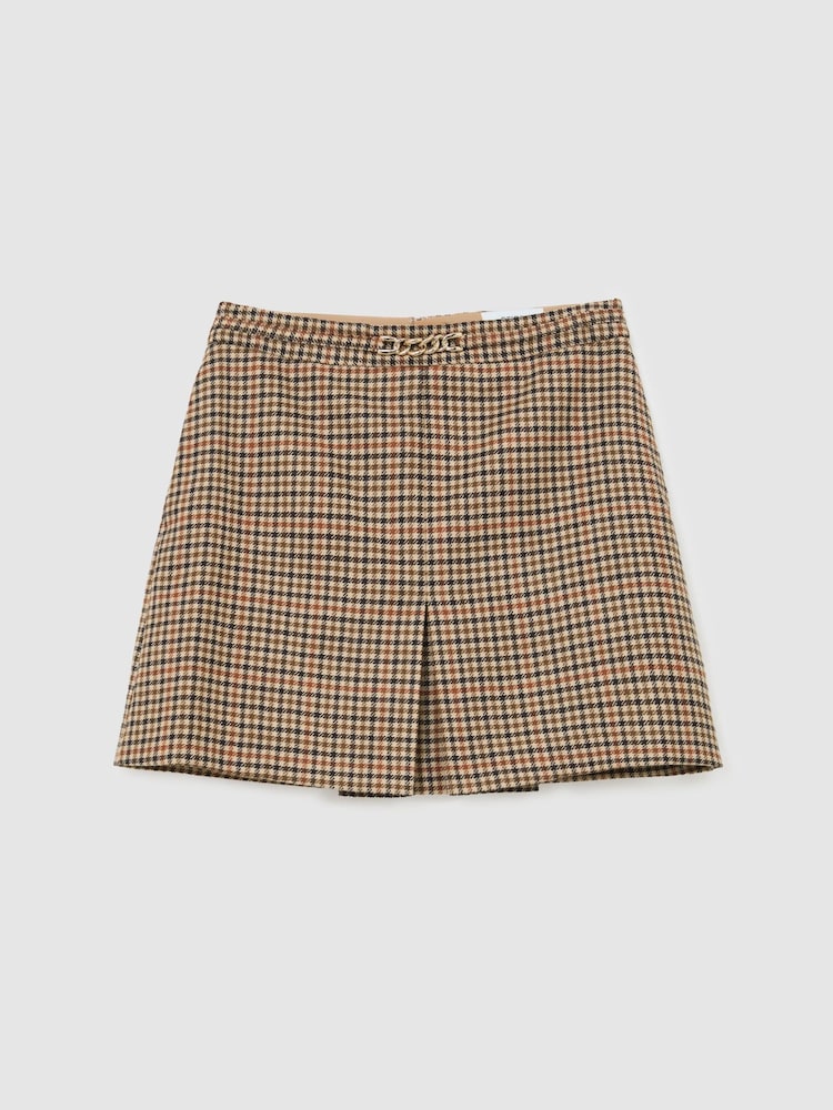 Reiss Neutral Check Willow Wool Check Hardware-Detail Mini Skirt - Image 2 of 6
