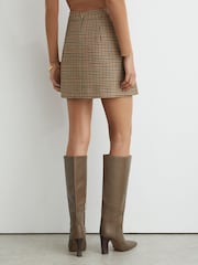 Reiss Neutral Check Willow Wool Check Hardware-Detail Mini Skirt - Image 5 of 6