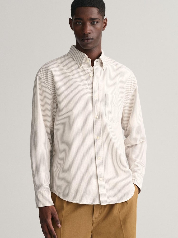 GANT Relaxed Fit Archive Oxford Stripe White Shirt - Image 1 of 1 GANT Relaxed Fit Archive Oxford Stripe White Shirt - Image 1 of 1