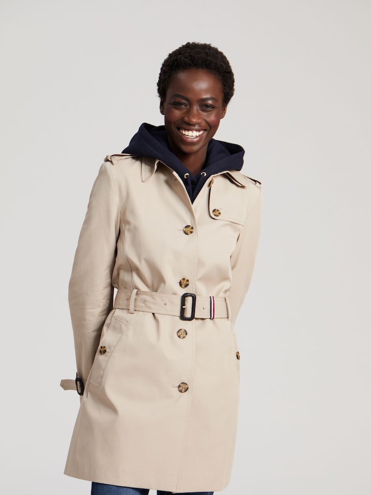 Tommy Hilfiger Camel Brown Heritage Single Breasted 100% Cotton Trench Coat - Image 1 of 9