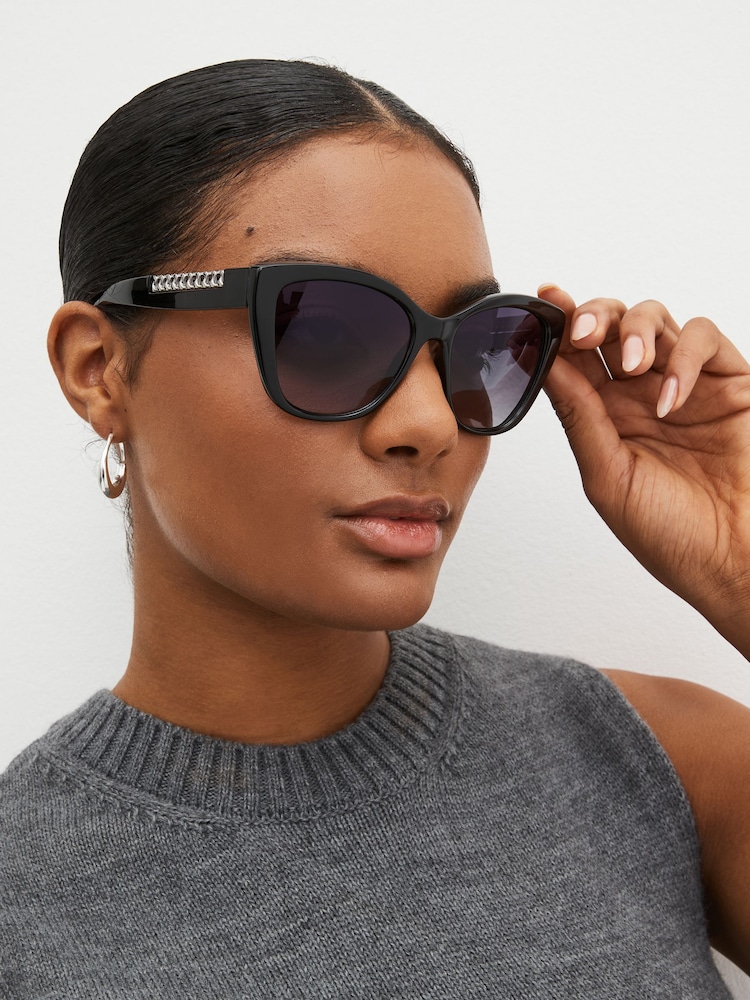 Black Chain Detail Cat Eye Sunglasses - Image 1 of 6