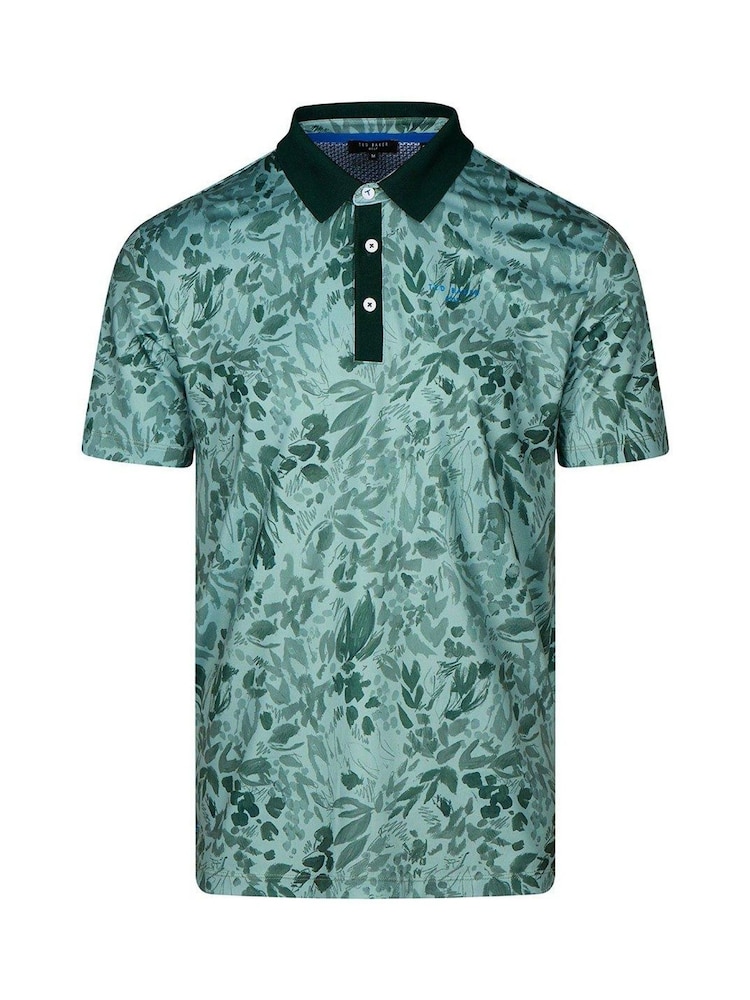 Ted Baker Sport Green Barnnes Floral Golf Polo Shirt - Image 1 of 3 Ted Baker Sport Green Barnnes Floral Golf Polo Shirt - Image 1 of 3