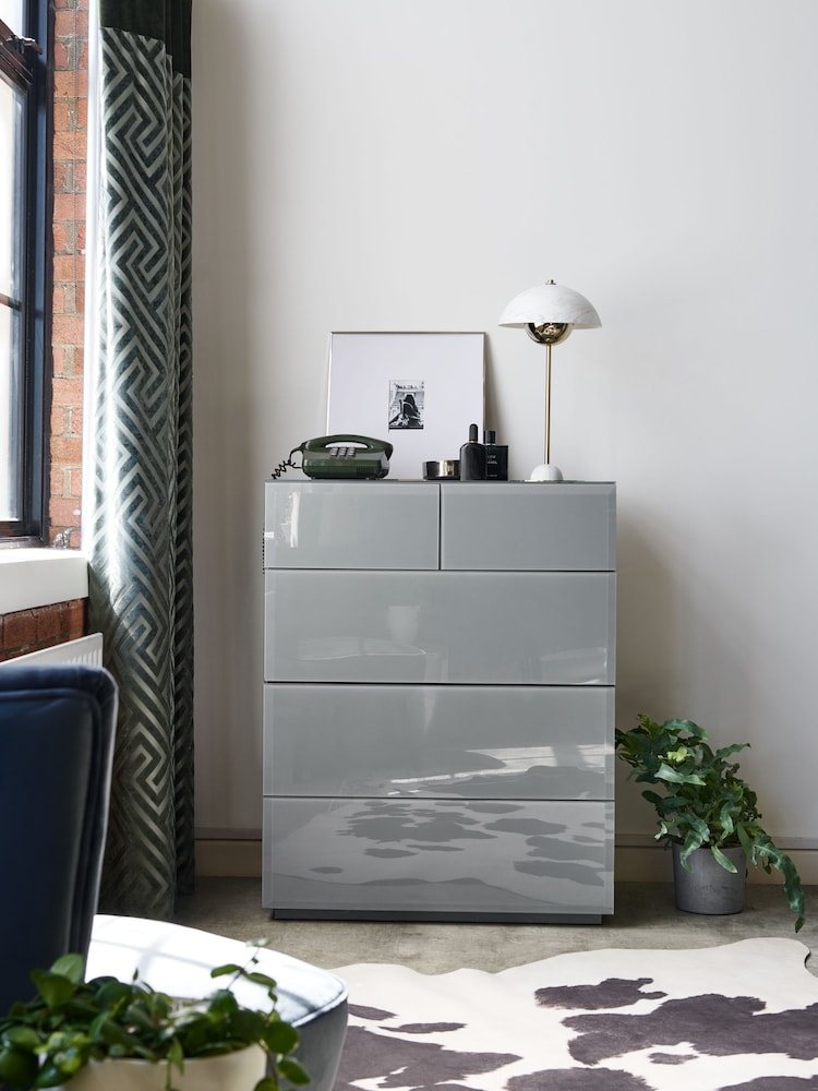 Grey Sloane Glass 5 Drawer Collection Luxe Chest of Drawers - Image 1 of 6