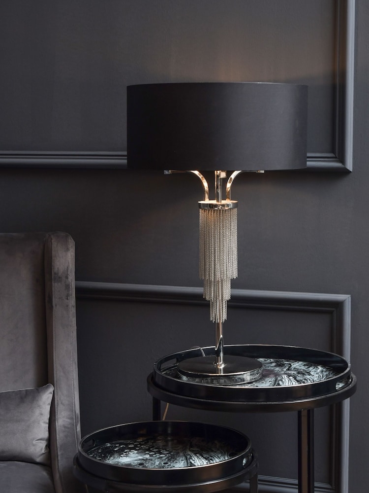 Libra Interiors Nickel Langan Table Lamp with Black Shade - Image 1 of 2