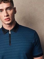 Black/Blue Zip Neck Smart Polo Shirt - Image 1 of 9