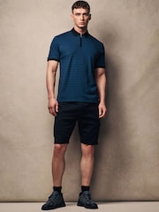 Black/Blue Zip Neck Smart Polo Shirt - Image 2 of 9