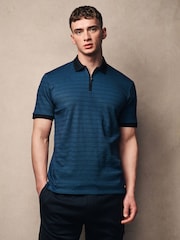 Black/Blue Zip Neck Smart Polo Shirt - Image 4 of 9