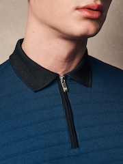 Black/Blue Zip Neck Smart Polo Shirt - Image 5 of 9