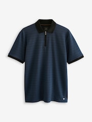 Black/Blue Zip Neck Smart Polo Shirt - Image 7 of 9