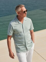 Light Blue Smart Jersey Short Sleeve Cuban Collar Shirt - Image 1 of 7
