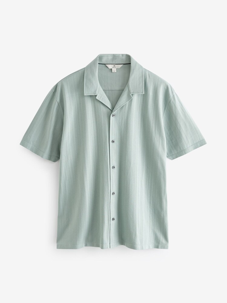 Light Blue Smart Jersey Short Sleeve Cuban Collar Shirt - Image 2 of 7