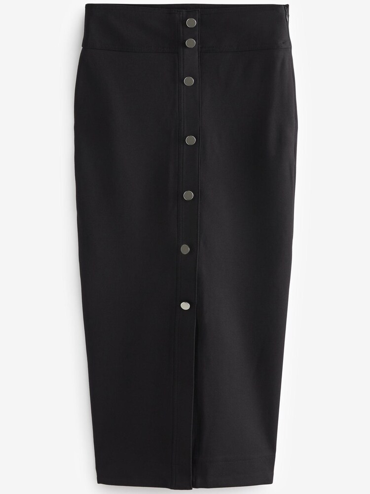 Black Tailored Gold Button Detail Midi Skirt - Image 5 of 6